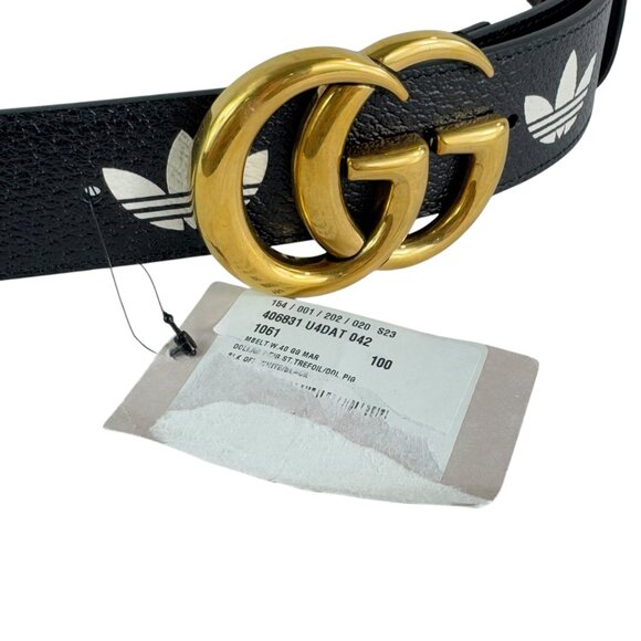 GUCCI X ADIDAS Marmont Black Leather GG Buckle Men Belt Made in Italy 100-40 - Picture 6 of 10